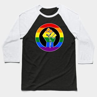 Black Lives Matter Fist Circled LGBTQ Flag Pride Rainbow Baseball T-Shirt